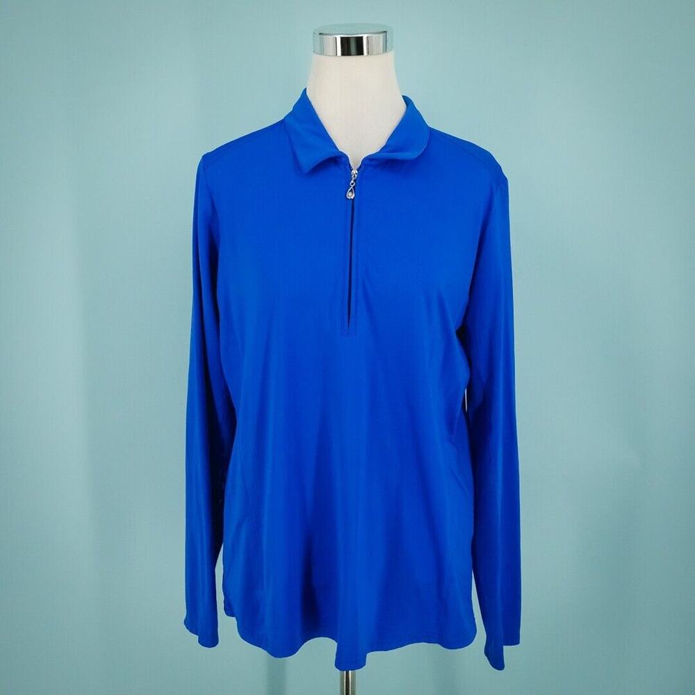 SanSoliel Size XL Blue 1/4 1/2 Zip Collared Long Sleeve Mesh Golf Active Top